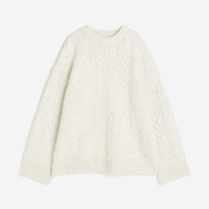 Oversized cable knit cream crewneck sweater